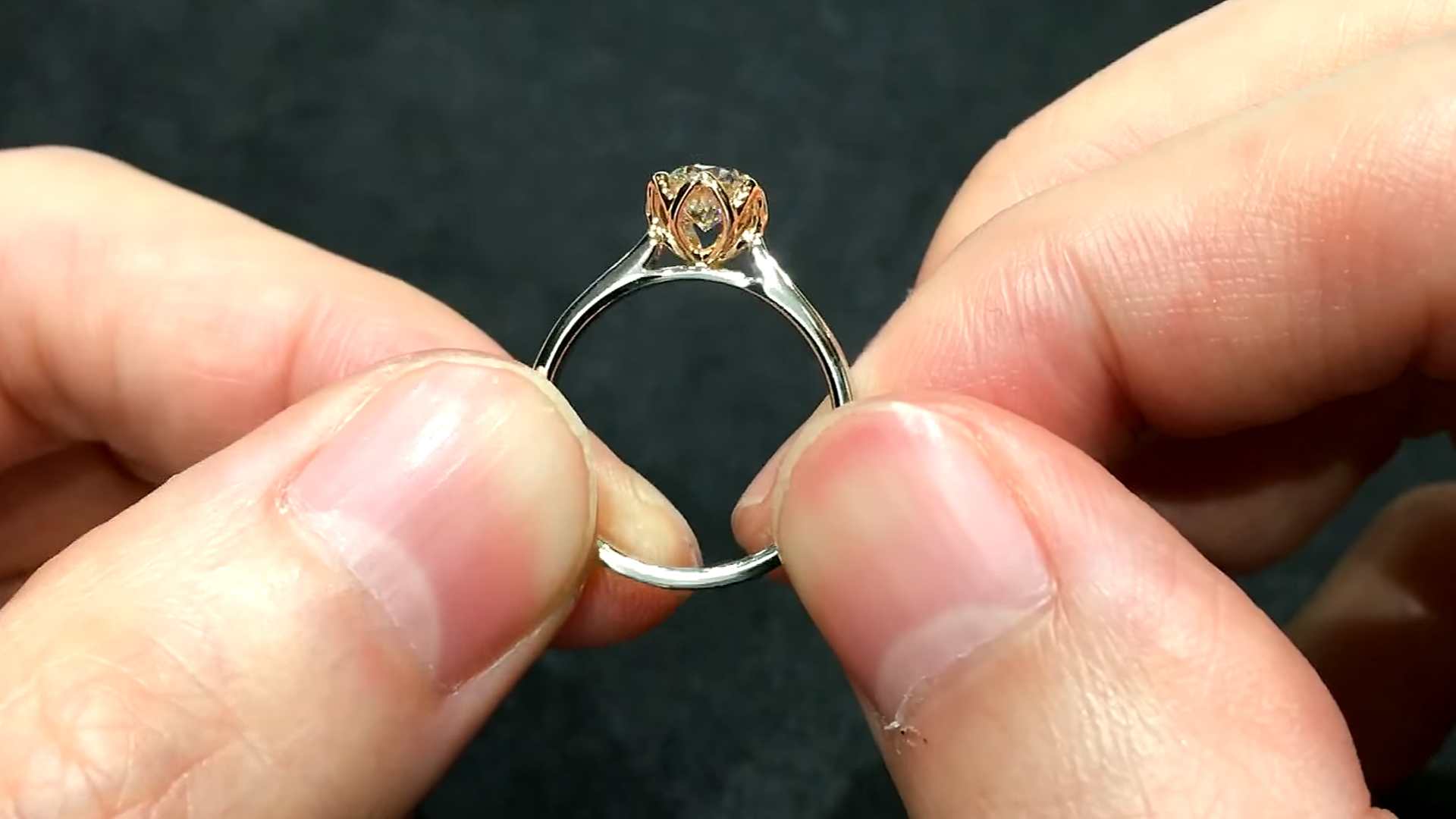 Flower Lotus Diamond Engagement Ring Design with Rosegold Petal Prongs 